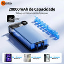 Power Bank Basike 20000mAh Preto, Carga Rápida 22.5W para iPhone e Samsung, Com Cabos Embutidos e Display