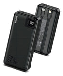 Power Bank Basike 20000mAh Preto, Carga Rápida 22.5W para iPhone e Samsung, Com Cabos Embutidos e Display