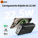 Power Bank Basike 20000mAh Preto, Carga Rápida 22.5W para iPhone e Samsung, Com Cabos Embutidos e Display